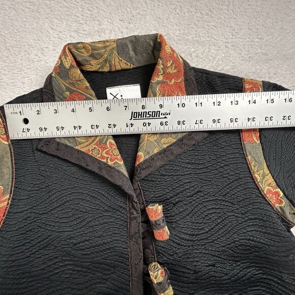 XIAO Womens Textured Black Patchwork Floral Jacket Small Toggle Button Art Wear - Picture 11 of 15